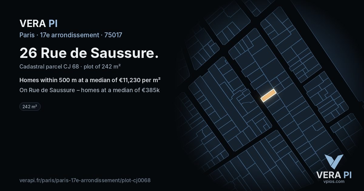 26 Rue de Saussure, 17e arrondissement at night – the plot lit, the parcels around coloured by the prices near them