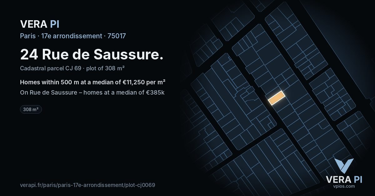 24 Rue de Saussure, 17e arrondissement at night – the plot lit, the parcels around coloured by the prices near them