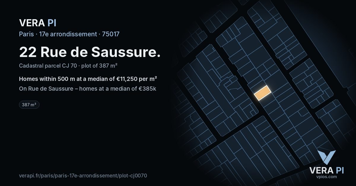 22 Rue de Saussure, 17e arrondissement at night – the plot lit, the parcels around coloured by the prices near them