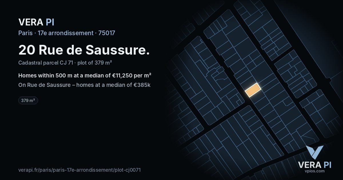 20 Rue de Saussure, 17e arrondissement at night – the plot lit, the parcels around coloured by the prices near them