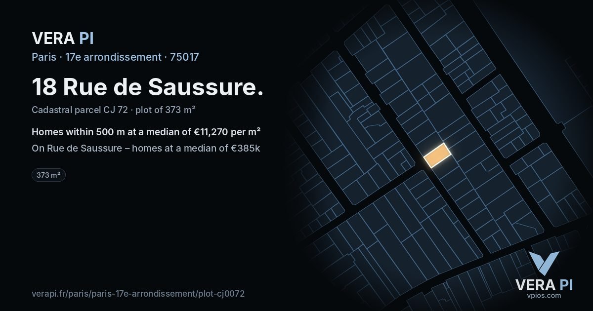 18 Rue de Saussure, 17e arrondissement at night – the plot lit, the parcels around coloured by the prices near them