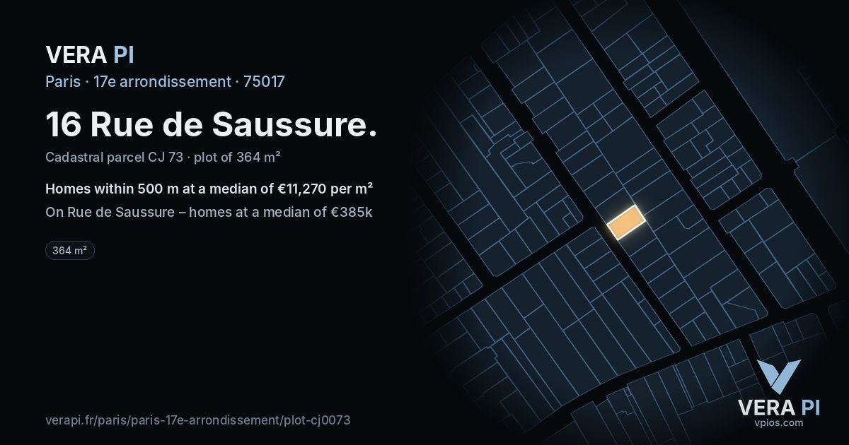 16 Rue de Saussure, 17e arrondissement at night – the plot lit, the parcels around coloured by the prices near them