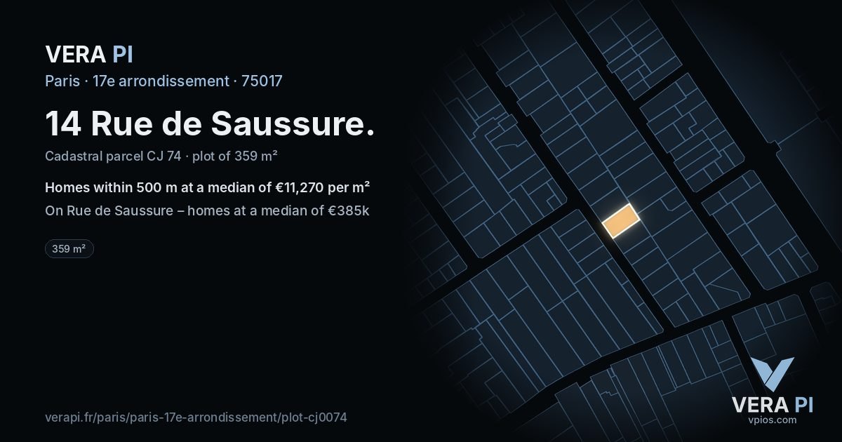 14 Rue de Saussure, 17e arrondissement at night – the plot lit, the parcels around coloured by the prices near them