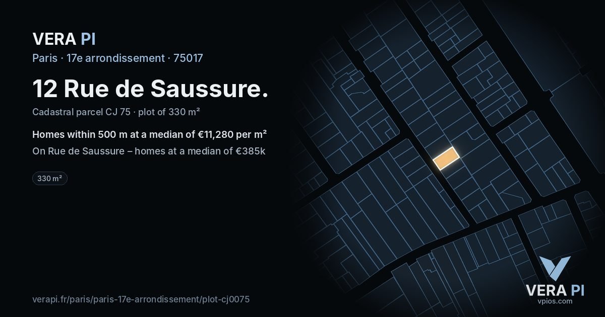 12 Rue de Saussure, 17e arrondissement at night – the plot lit, the parcels around coloured by the prices near them