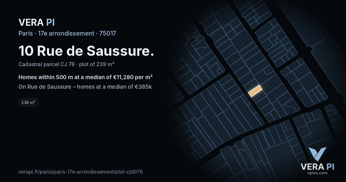 10 Rue de Saussure, 17e arrondissement at night – the plot lit, the parcels around coloured by the prices near them