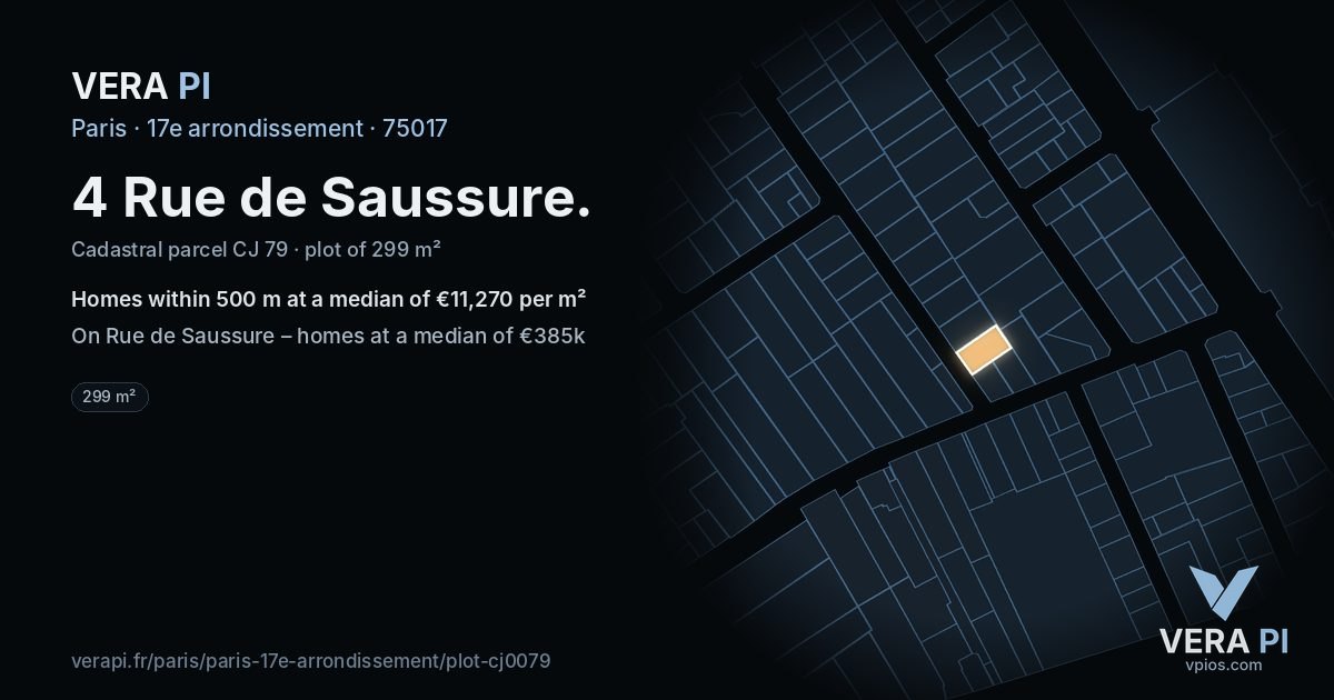 4 Rue de Saussure, 17e arrondissement at night – the plot lit, the parcels around coloured by the prices near them