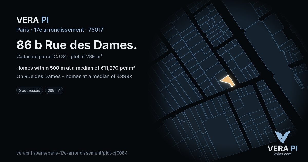 86 b Rue des Dames, 17e arrondissement at night – the plot lit, the parcels around coloured by the prices near them
