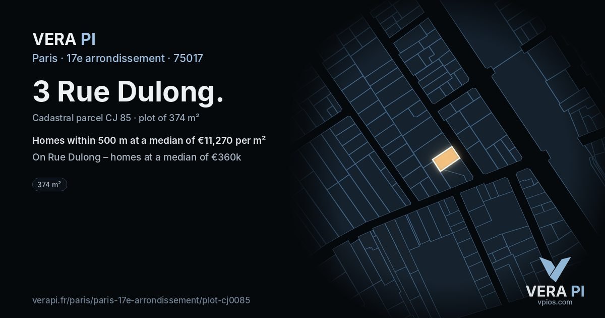 3 Rue Dulong, 17e arrondissement at night – the plot lit, the parcels around coloured by the prices near them