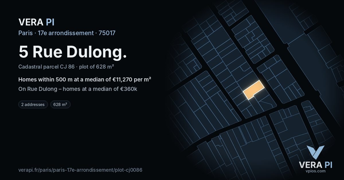 5 Rue Dulong, 17e arrondissement at night – the plot lit, the parcels around coloured by the prices near them
