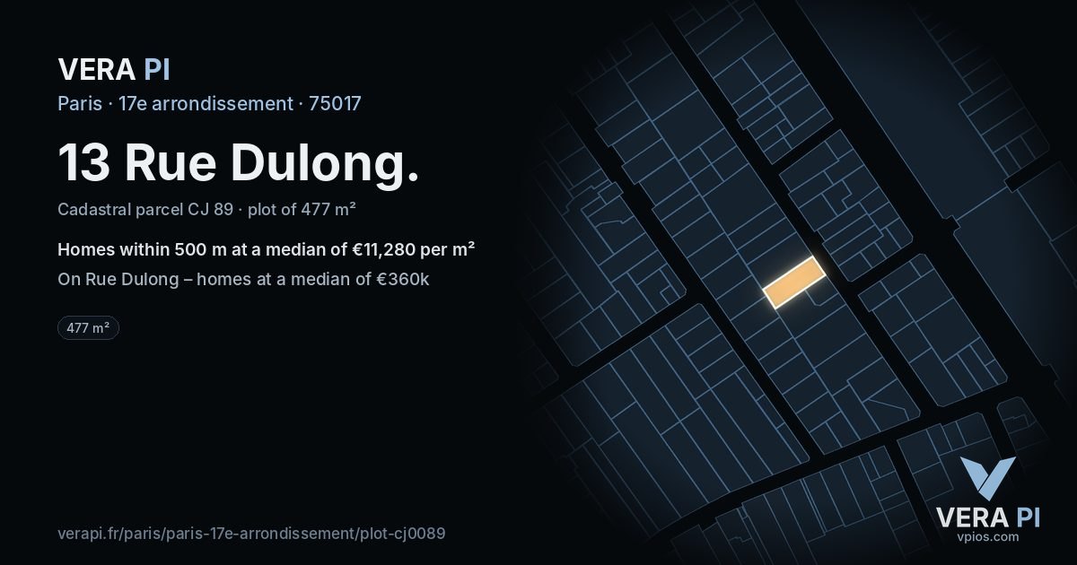 13 Rue Dulong, 17e arrondissement at night – the plot lit, the parcels around coloured by the prices near them