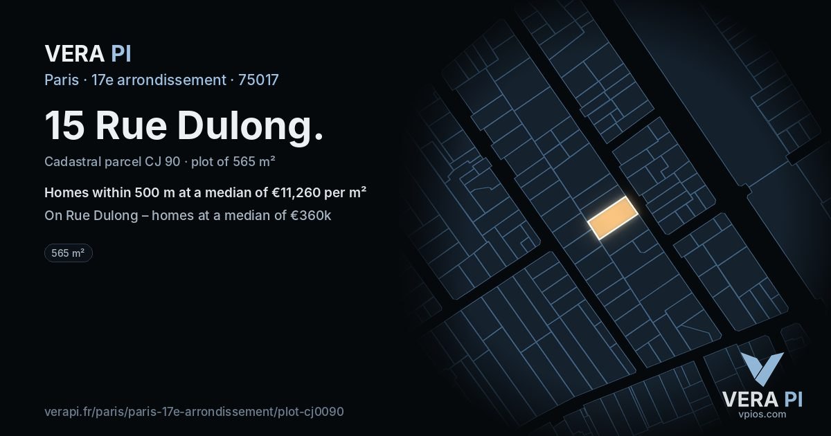 15 Rue Dulong, 17e arrondissement at night – the plot lit, the parcels around coloured by the prices near them