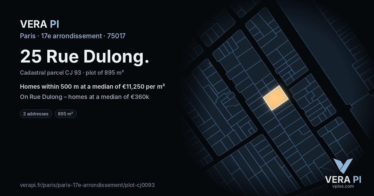 25 Rue Dulong, 17e arrondissement at night – the plot lit, the parcels around coloured by the prices near them