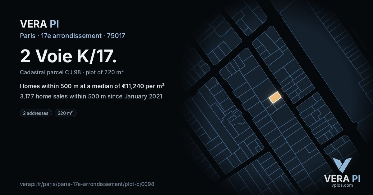 2 Voie K/17, 17e arrondissement at night – the plot lit, the parcels around coloured by the prices near them