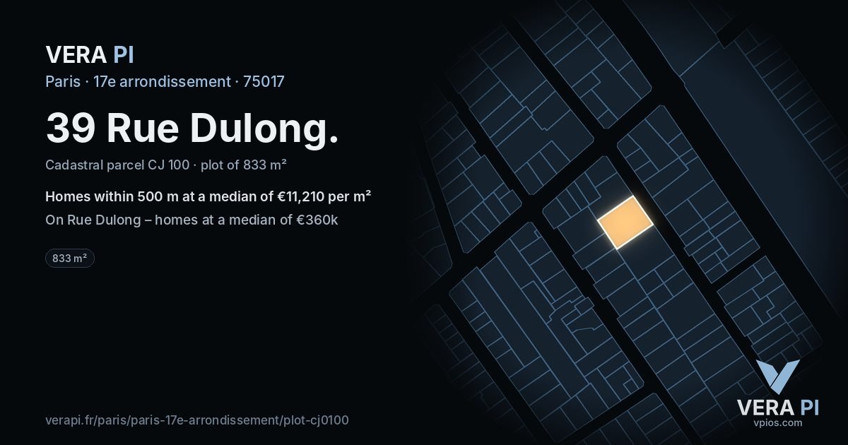 39 Rue Dulong, 17e arrondissement at night – the plot lit, the parcels around coloured by the prices near them