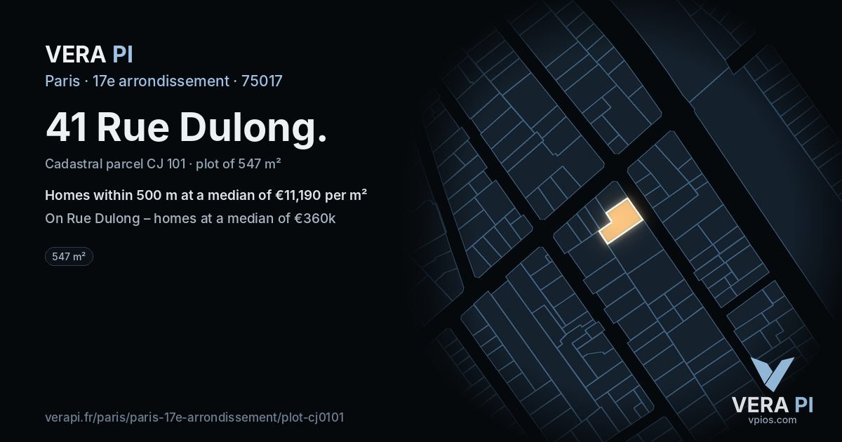 41 Rue Dulong, 17e arrondissement at night – the plot lit, the parcels around coloured by the prices near them