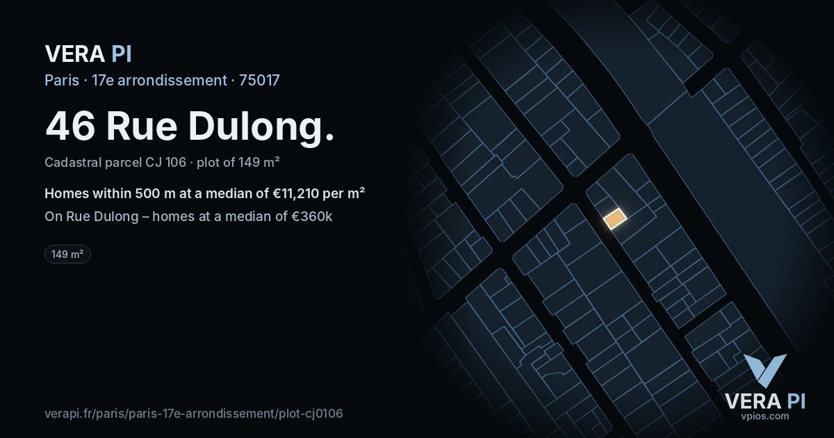 46 Rue Dulong, 17e arrondissement at night – the plot lit, the parcels around coloured by the prices near them