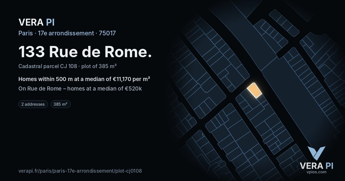 133 Rue de Rome, 17e arrondissement at night – the plot lit, the parcels around coloured by the prices near them