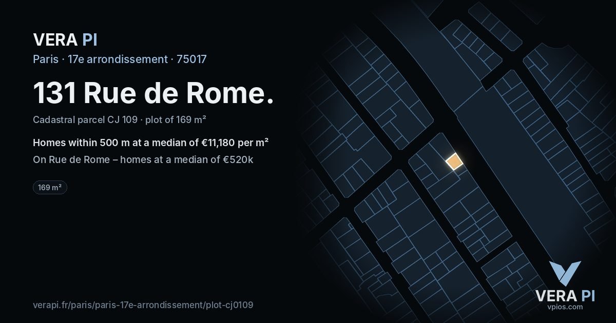 131 Rue de Rome, 17e arrondissement at night – the plot lit, the parcels around coloured by the prices near them
