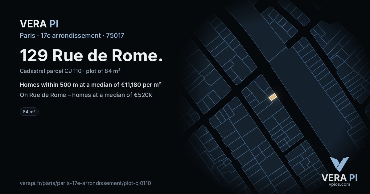 129 Rue de Rome, 17e arrondissement at night – the plot lit, the parcels around coloured by the prices near them