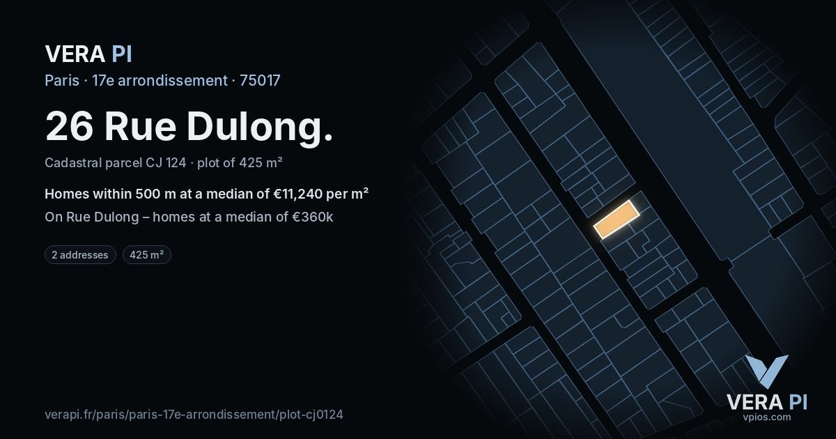 26 Rue Dulong, 17e arrondissement at night – the plot lit, the parcels around coloured by the prices near them