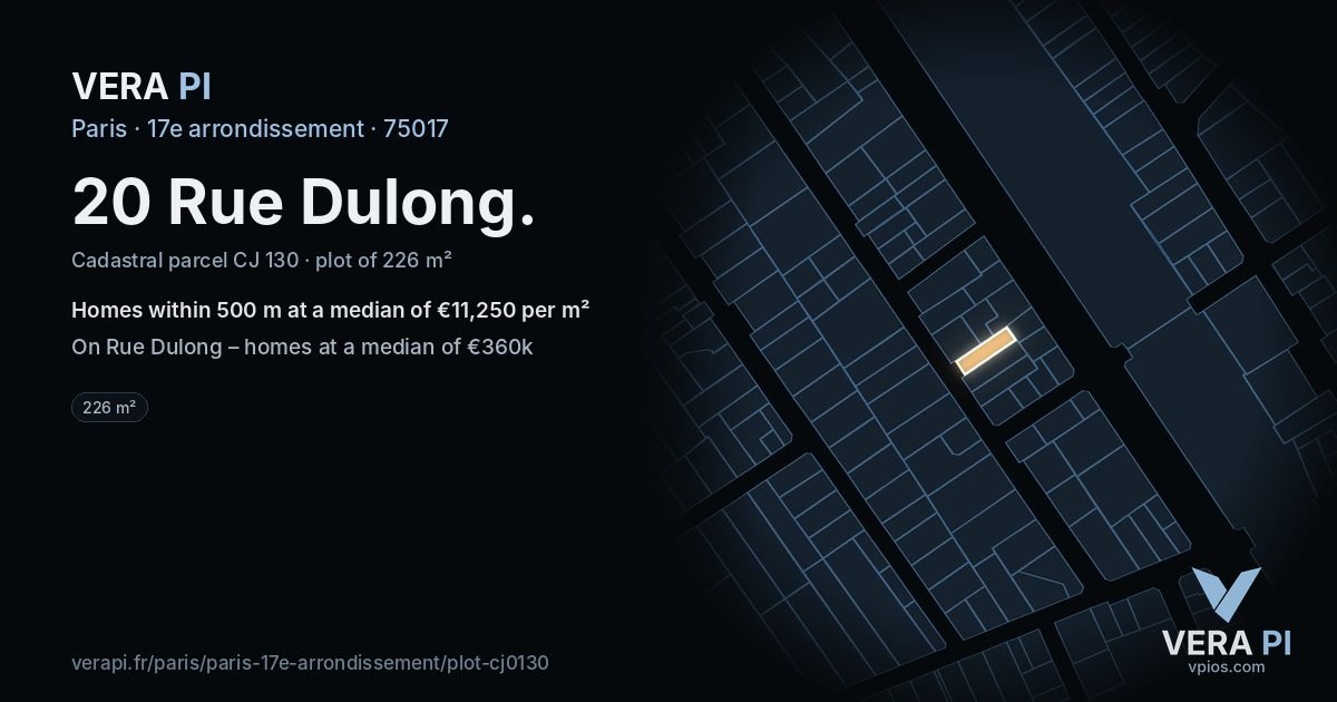20 Rue Dulong, 17e arrondissement at night – the plot lit, the parcels around coloured by the prices near them