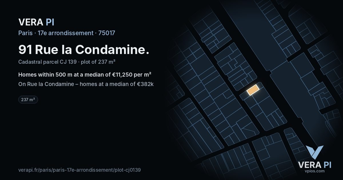 91 Rue la Condamine, 17e arrondissement at night – the plot lit, the parcels around coloured by the prices near them