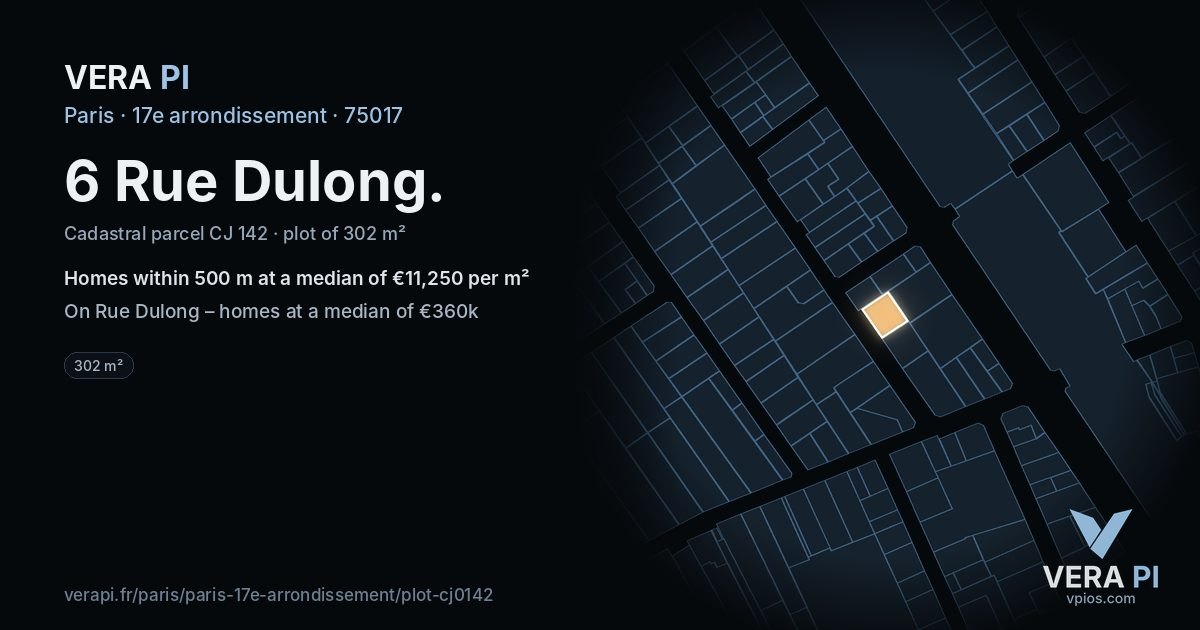 6 Rue Dulong, 17e arrondissement at night – the plot lit, the parcels around coloured by the prices near them