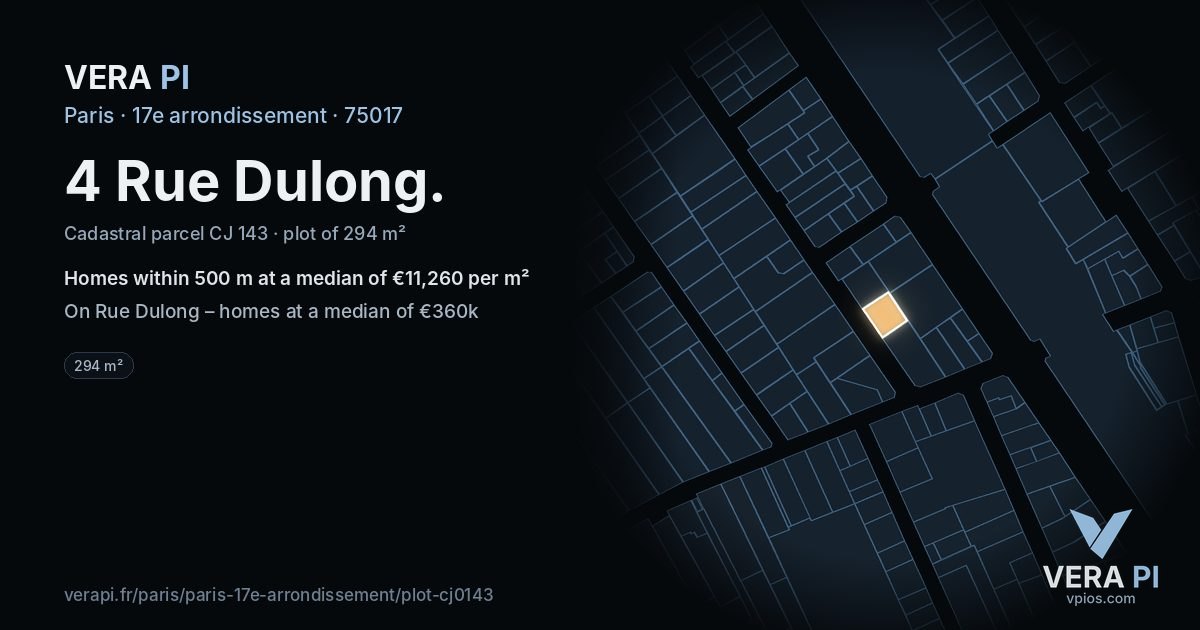 4 Rue Dulong, 17e arrondissement at night – the plot lit, the parcels around coloured by the prices near them