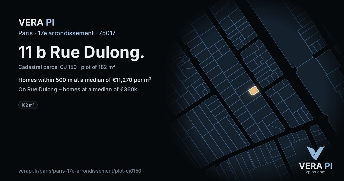 11 b Rue Dulong, 17e arrondissement at night – the plot lit, the parcels around coloured by the prices near them