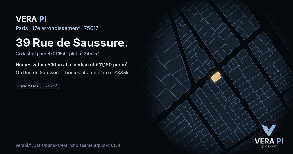 39 Rue de Saussure, 17e arrondissement at night – the plot lit, the parcels around coloured by the prices near them