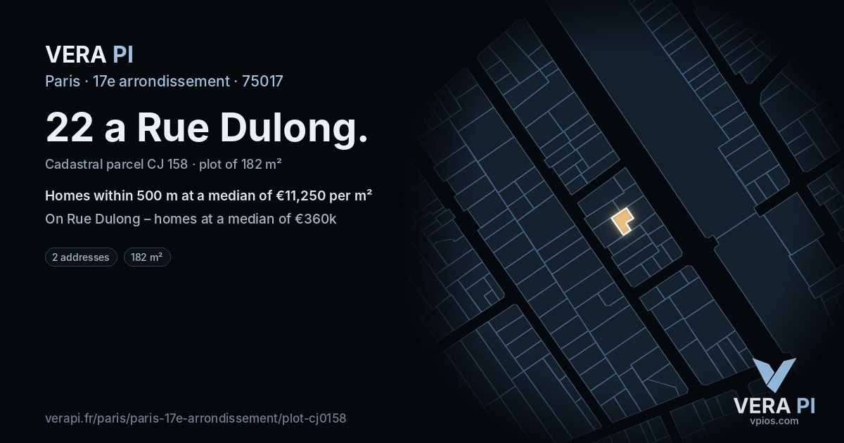 22 a Rue Dulong, 17e arrondissement at night – the plot lit, the parcels around coloured by the prices near them