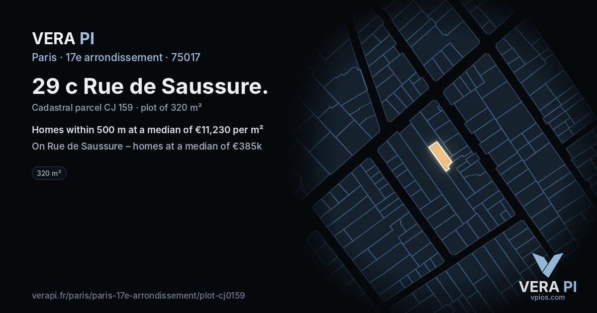 29 c Rue de Saussure, 17e arrondissement at night – the plot lit, the parcels around coloured by the prices near them