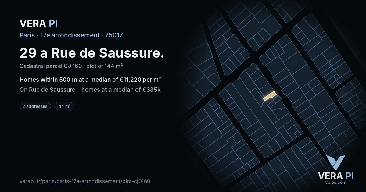 29 a Rue de Saussure, 17e arrondissement at night – the plot lit, the parcels around coloured by the prices near them