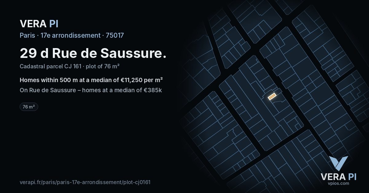 29 d Rue de Saussure, 17e arrondissement at night – the plot lit, the parcels around coloured by the prices near them