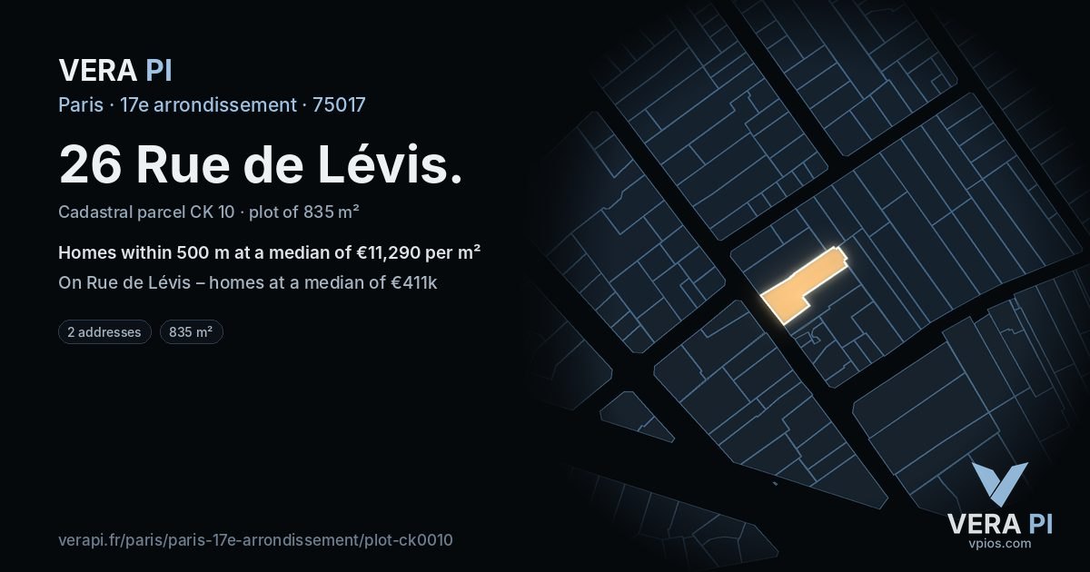26 Rue de Lévis, 17e arrondissement at night – the plot lit, the parcels around coloured by the prices near them