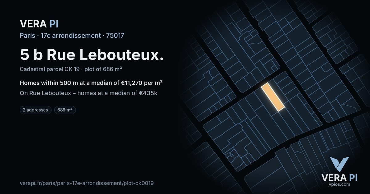 5 b Rue Lebouteux, 17e arrondissement at night – the plot lit, the parcels around coloured by the prices near them