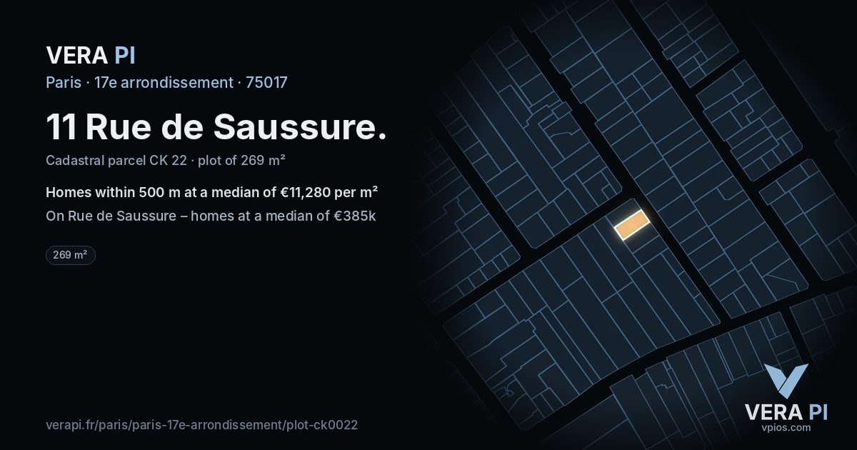 11 Rue de Saussure, 17e arrondissement at night – the plot lit, the parcels around coloured by the prices near them