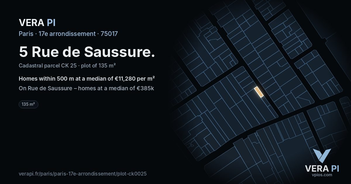 5 Rue de Saussure, 17e arrondissement at night – the plot lit, the parcels around coloured by the prices near them