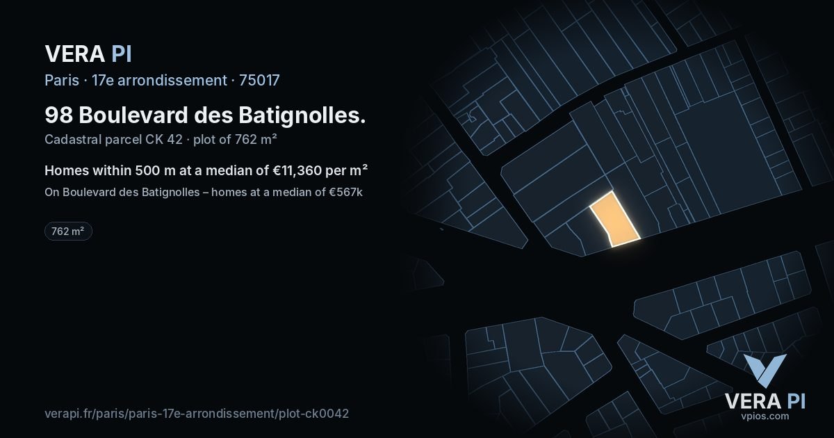 98 Boulevard des Batignolles, 17e arrondissement at night – the plot lit, the parcels around coloured by the prices near them