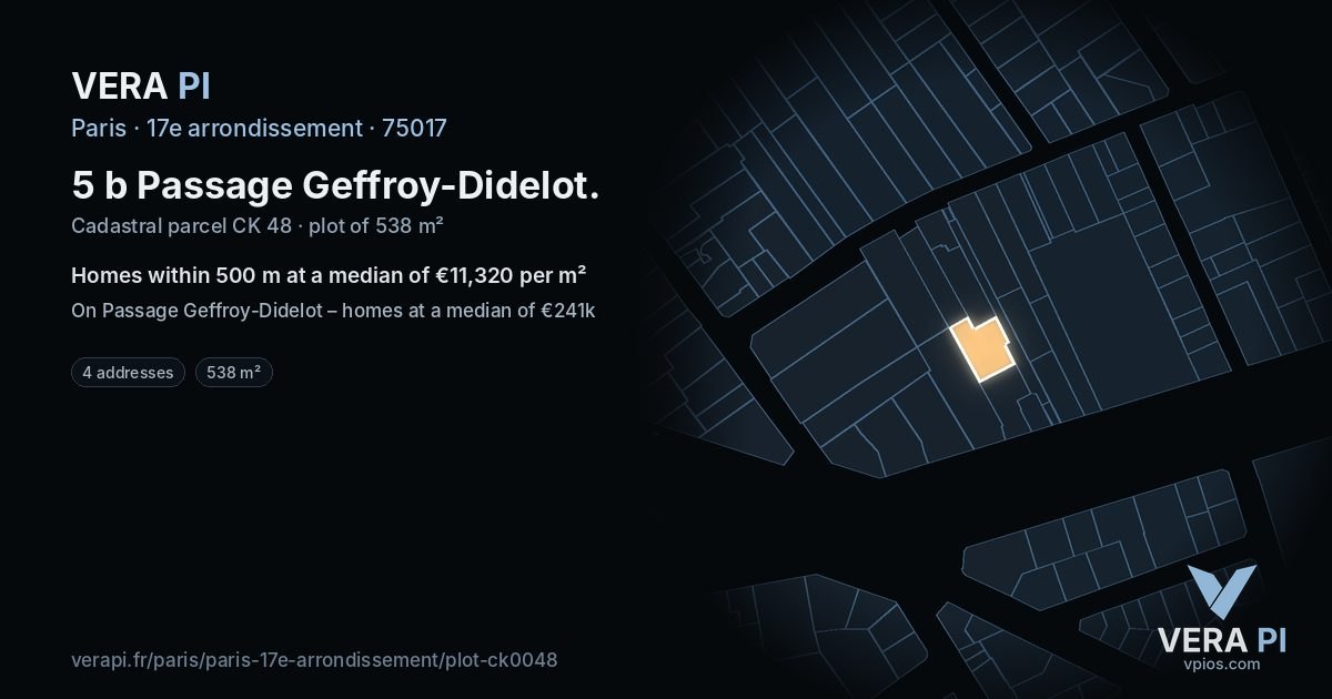 5 b Passage Geffroy-Didelot, 17e arrondissement at night – the plot lit, the parcels around coloured by the prices near them