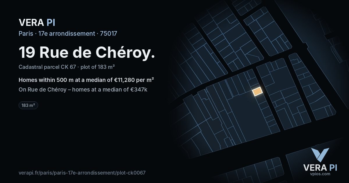 19 Rue de Chéroy, 17e arrondissement at night – the plot lit, the parcels around coloured by the prices near them