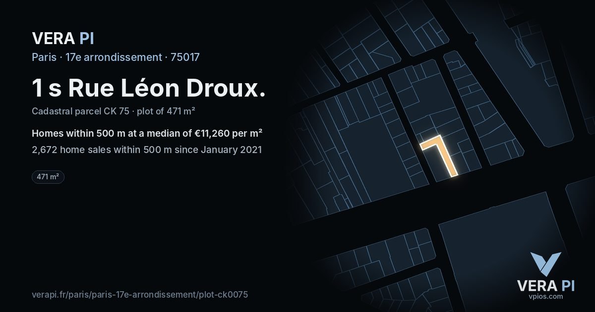 1 s Rue Léon Droux, 17e arrondissement at night – the plot lit, the parcels around coloured by the prices near them