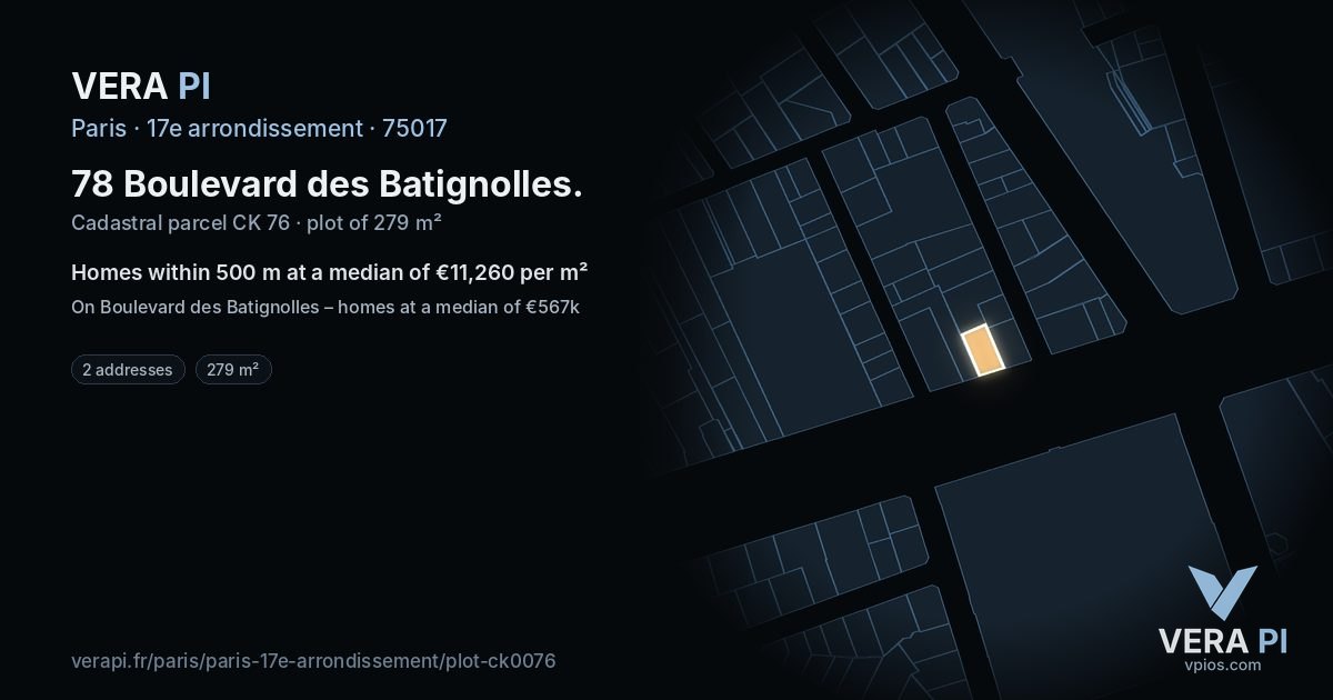 78 Boulevard des Batignolles, 17e arrondissement at night – the plot lit, the parcels around coloured by the prices near them