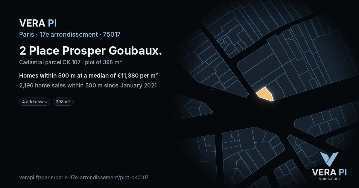 2 Place Prosper Goubaux, 17e arrondissement at night – the plot lit, the parcels around coloured by the prices near them