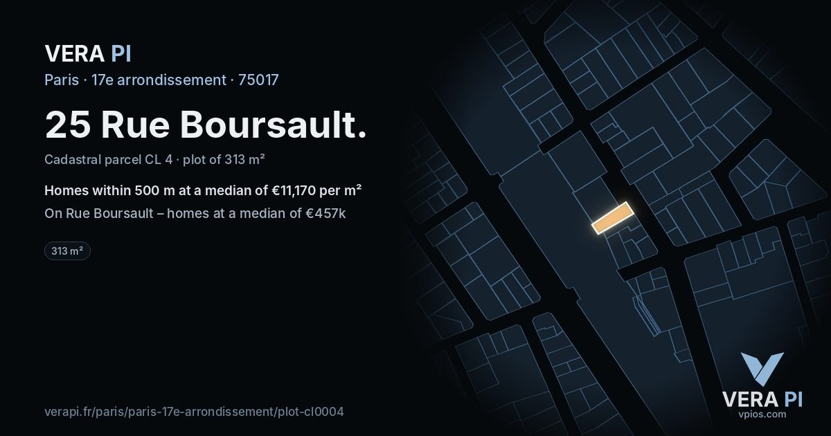 25 Rue Boursault, 17e arrondissement at night – the plot lit, the parcels around coloured by the prices near them