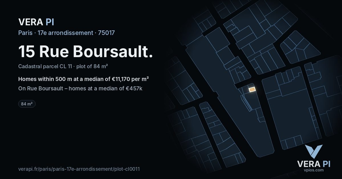 15 Rue Boursault, 17e arrondissement at night – the plot lit, the parcels around coloured by the prices near them