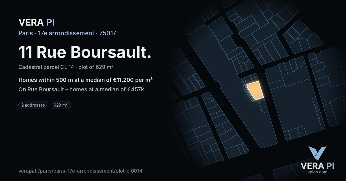 11 Rue Boursault, 17e arrondissement at night – the plot lit, the parcels around coloured by the prices near them