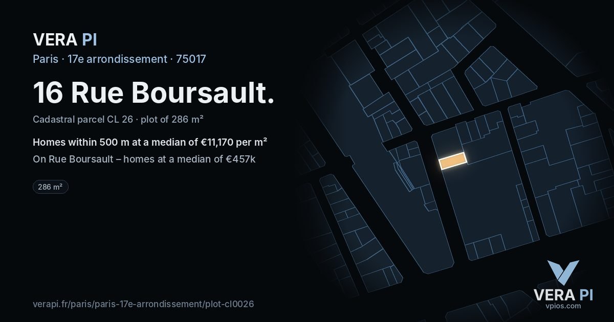 16 Rue Boursault, 17e arrondissement at night – the plot lit, the parcels around coloured by the prices near them