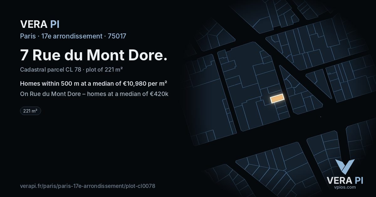 7 Rue du Mont Dore, 17e arrondissement at night – the plot lit, the parcels around coloured by the prices near them