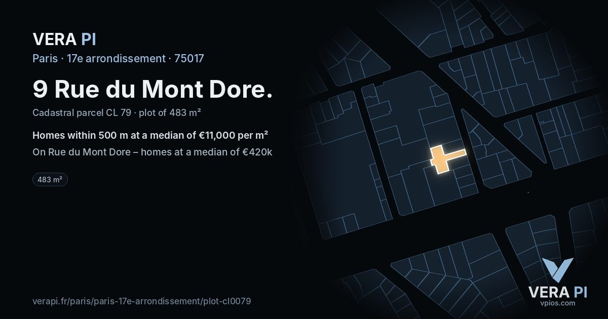 9 Rue du Mont Dore, 17e arrondissement at night – the plot lit, the parcels around coloured by the prices near them